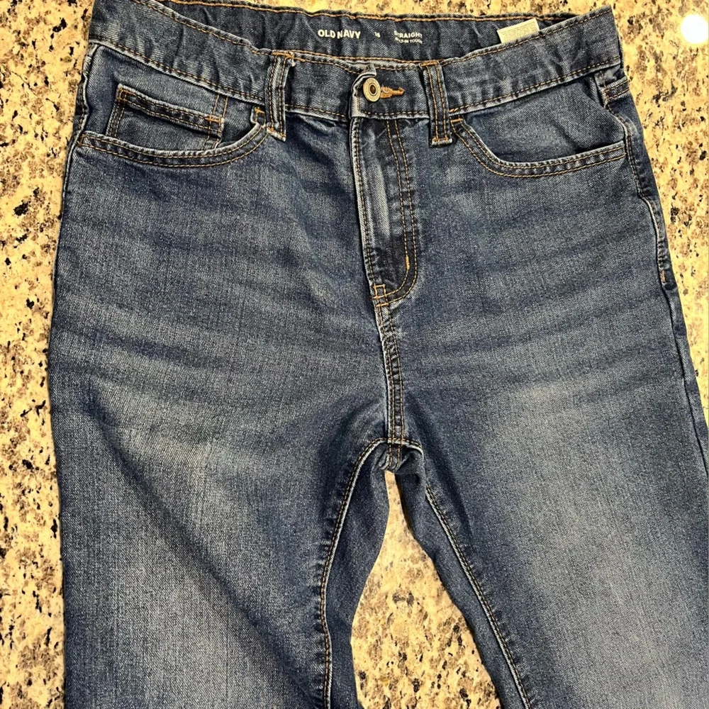 Two Pairs Boys Old Navy Dark Wash Straight Adjustable Waist Jeans Size 16 VGUC